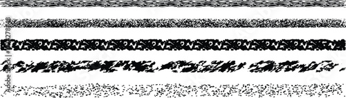 A set of six horizontal lines with varying textures and densities, ranging from fine and light to bold and dark.