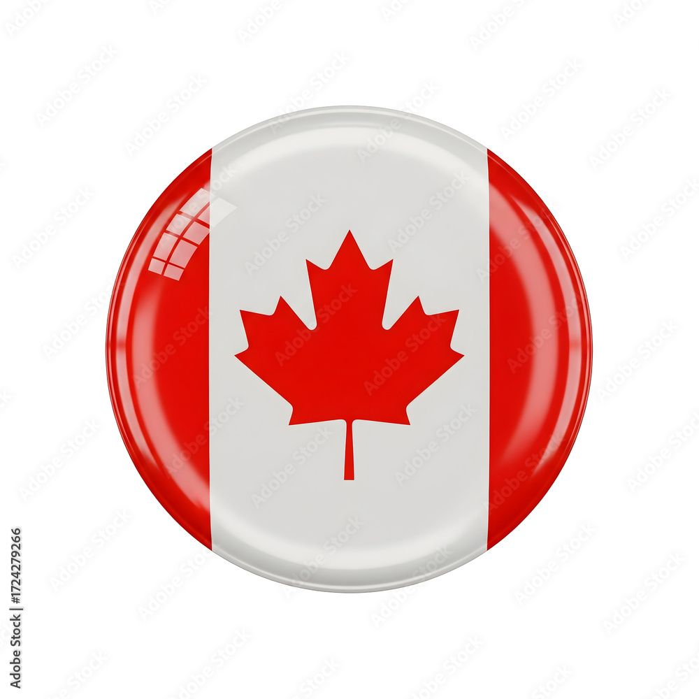Obraz premium A vibrant Canadian flag design, displayed in a circular emblem. A perfect representation of the country's identity, showcasing the iconic maple leaf and national colors