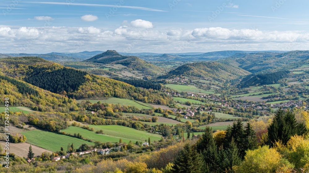 Fototapeta premium Autumn Hills Landscape, France - Scenic Countryside View