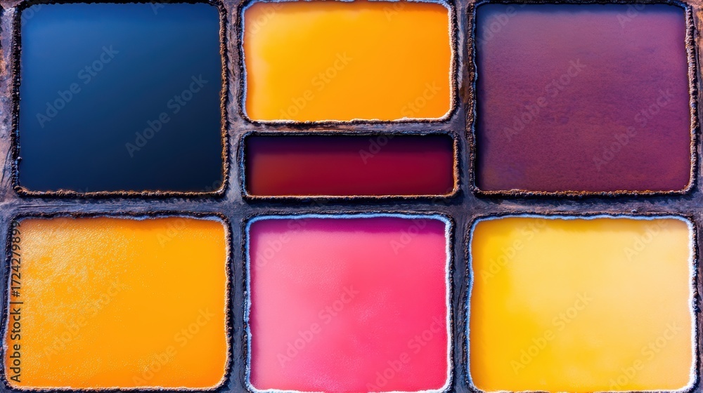 Fototapeta premium Colorful Salt Ponds: Aerial View, Abstract, Evaporation