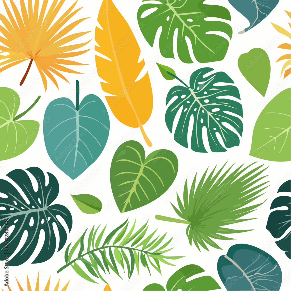 Fototapeta premium Tropical Leaf Pattern Green Yellow White Background