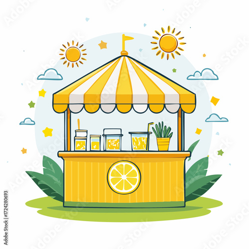 Yellow Lemonade Stand Under Sunny Sky