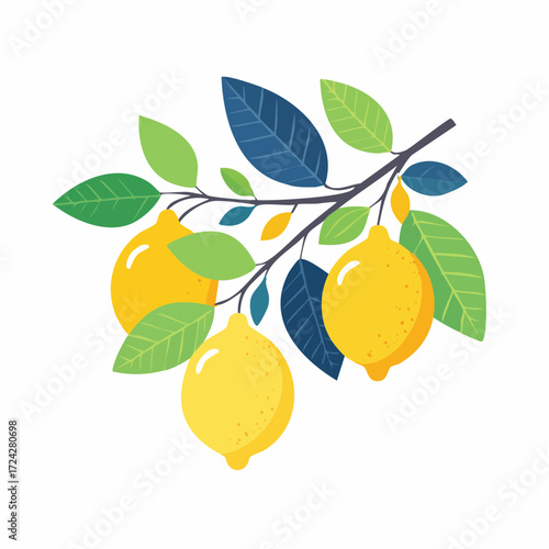 Lemon Branch with Yellow Fruits and Green Leaves