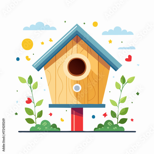 Wooden Birdhouse in Spring Setting