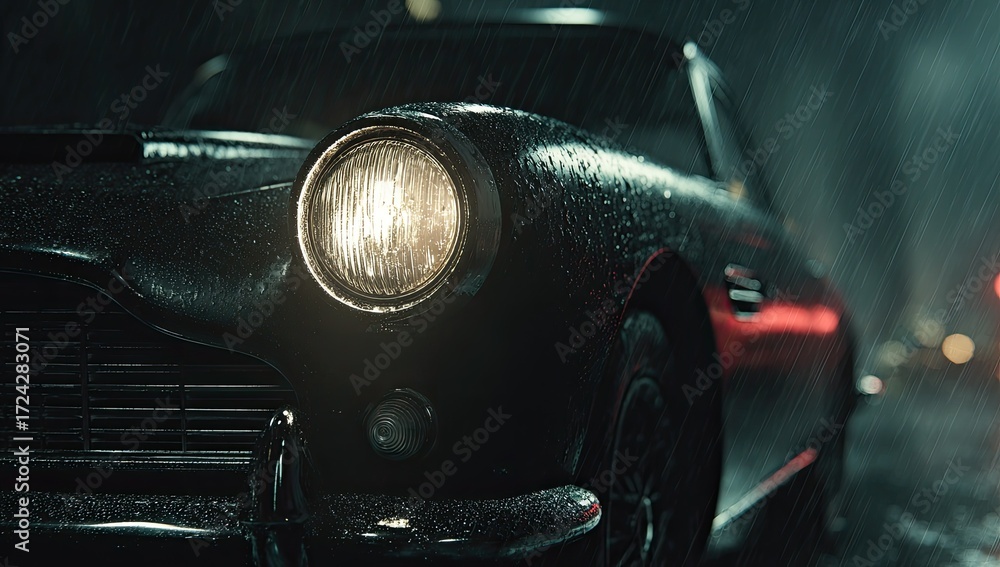Fototapeta premium Classic car headlight in the rain