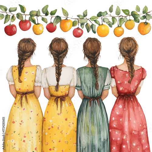 Hungarian Rustic Festival, watercolor drawing vector, isolated on a white background.