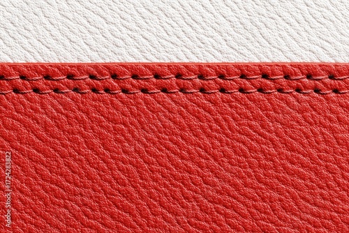 Close-up of red and white leather texture with stitching