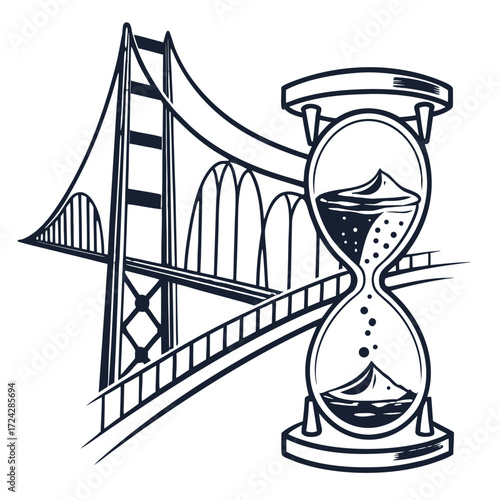 Golden Gate Bridge with Hourglass Illustration Timeless San Francisco Travel Design