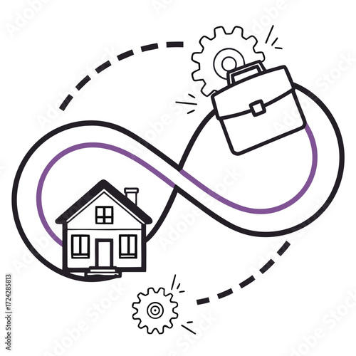 An icon design representing the integration of home and work life, symbolizing a seamless flow between personal and professional spheres