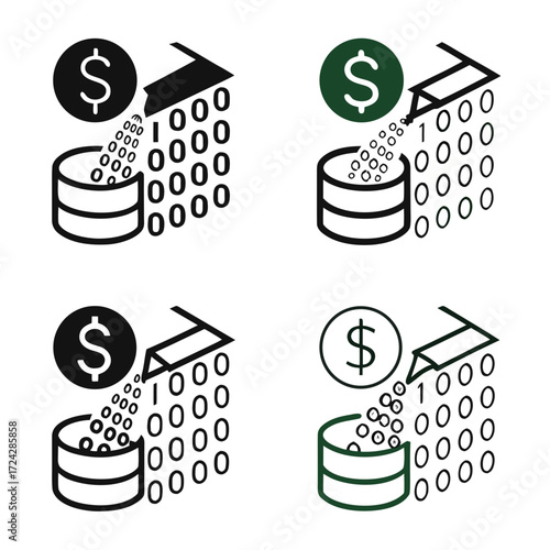 Illustrative icons demonstrating the invisible data economy, where financial inputs transform into valuable digital information and assets, driving growth and technological progress