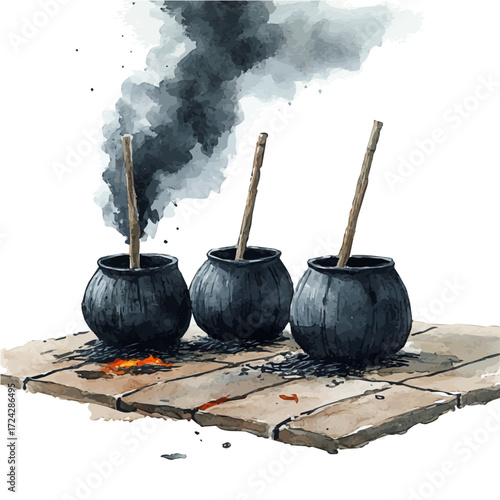 Hungarian MohAcs Ritual, watercolor drawing vector, isolated on a white background.