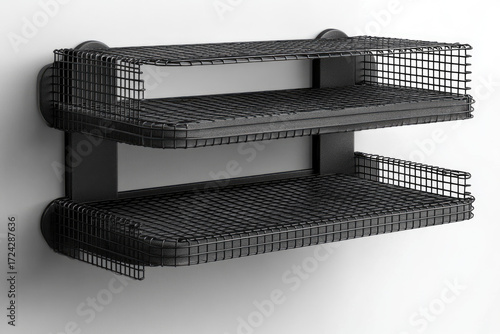 Architectural Style Drawing of Floating Shelf with Two Shelves in Wire Mesh