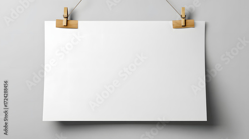 Blank paper note sheets and cards with clip or hanging on a rope for message or memo