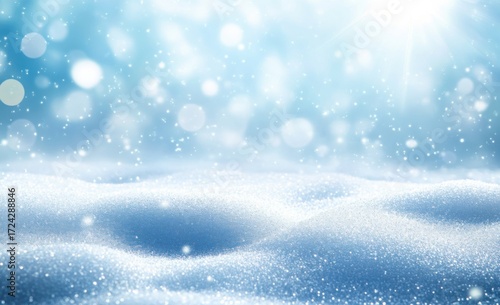 Wallpaper Mural Dreamy Winter Snow Background with Blue Tones, Sparkling Bokeh Lights and Sun Glare, Ideal for Christmas, New Year, and Festive Design Concepts. Torontodigital.ca