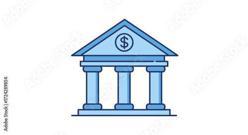 Vector illustration of a classic bank building with columns, perfect for financial websites, presentations, or educational materials.  Clean design, easily adaptable to various projects and branding