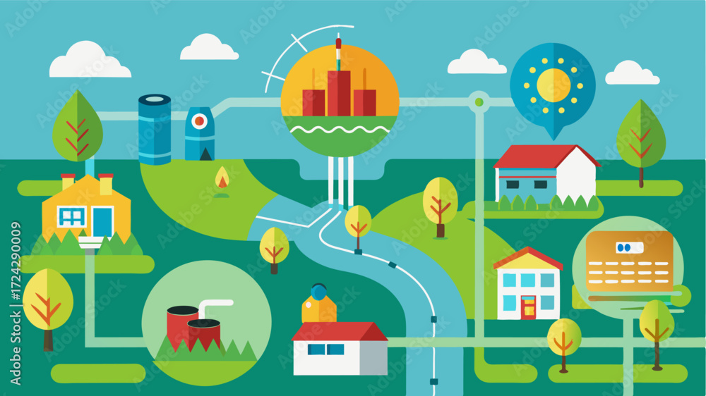 Fototapeta premium A digital map of the farm showing precise locations of crops water sources and infrastructure making farm planning more efficient.. Vector illustration