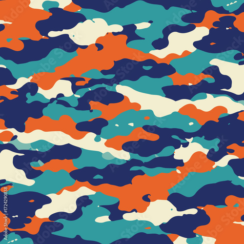 blue and orange abstract camouflage army pattern