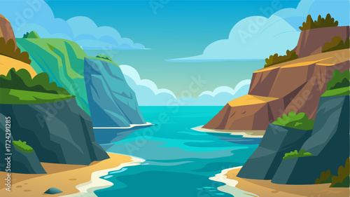 A secluded cove with rugged cliffs on either side creating a natural oceanic oasis.