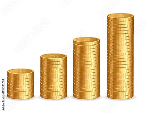 Gold coin stacks rising in height