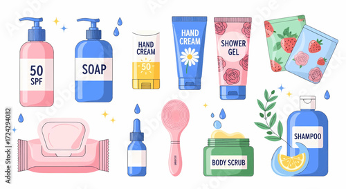 Skincare and hygiene products collection vector illustration