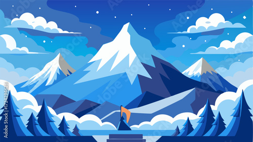 A symphony of snow and sky with the towering mountain peaks serving as the grand finale.