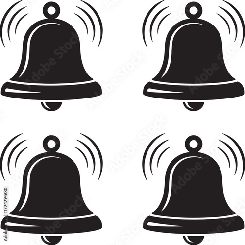 Four black ringing bells on white background sound 1