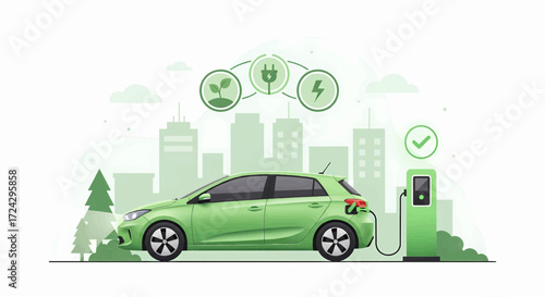 Eco-friendly electric car charging station vector illustration