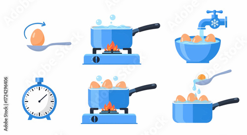 Step-by-step guide to boiling eggs vector illustration