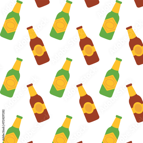 Pattern made of beer bottles. Isolated white background. Flat style vector illustration