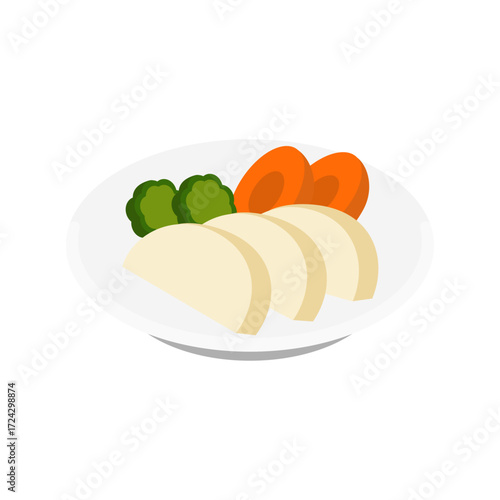 Japanese pickles tsukemono with daikon, carrot and cucumber on white plate - flat vector illustration, Japanese food icon
