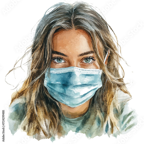 Face Mask, watercolor painting vector, isolated on a white background.