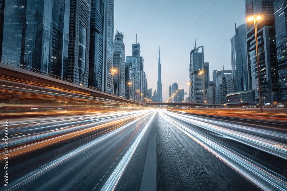 Fototapeta premium City streets at dawn with fast-moving cars