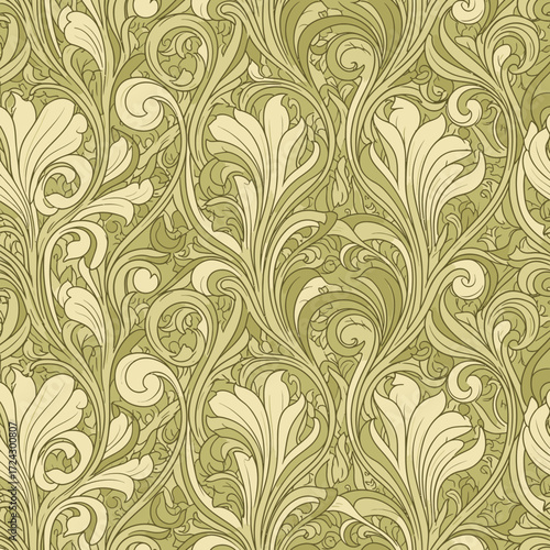 Elegant Art Nouveau Style Seamless Floral Foliage Pattern.
