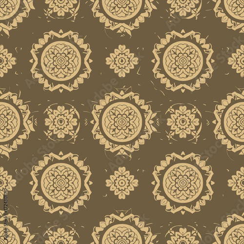 Elegant seamless pattern with ornate floral medallions in vintage style.
