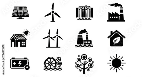 Renewable Energy Icons Sustainable Power and Environmental Protection