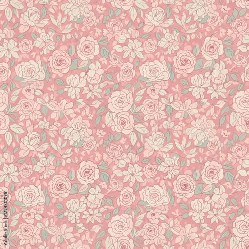 Wallpaper Mural Elegant Vintage Rose Floral Seamless Background in Pink. Torontodigital.ca