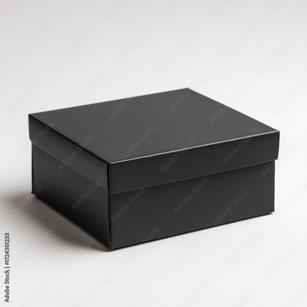 Naklejka premium Empty black cardboard gift box isolated on gray background