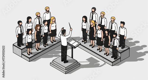 Christmas vector 2025 choir performance singing group with conductor leading musical ensemble on stage for concert or show event