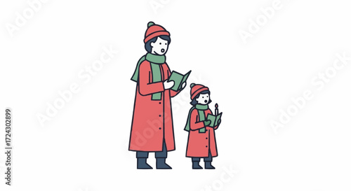 Christmas vector 2025 illustration of family christmas carolers singing christmas carols during the holiday season in winter time