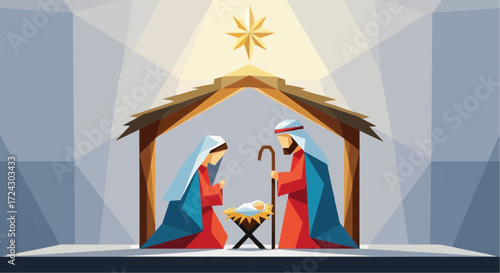 Christmas vector 2025 nativity scene illustration with mary joseph and baby jesus christmas holiday religious christianity celebration