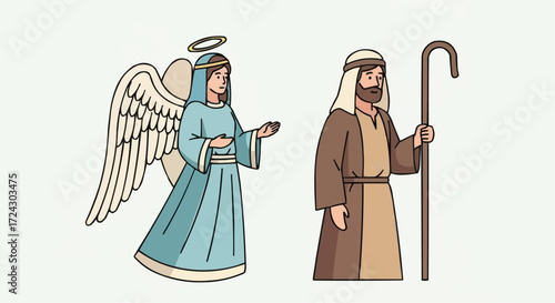 Christmas vector 2025 angel and shepherd illustration for nativity scene christmas story vector art design and religious concept image