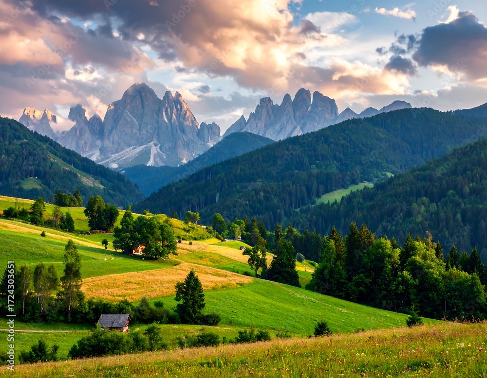 Obraz premium Alpine valley at sunset