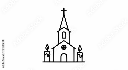 Christmas vector 2025 church building vector illustration with candles for religious services and christian worship drawing design