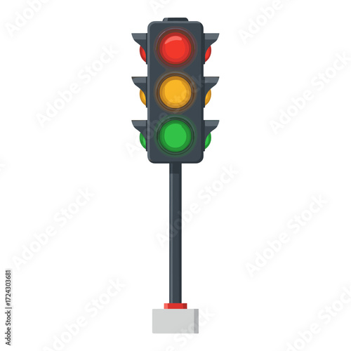 Modern Traffic Light Signal Icon with Red Yellow Green Lights Illuminated Isolated on Transparent Background Safety and Control