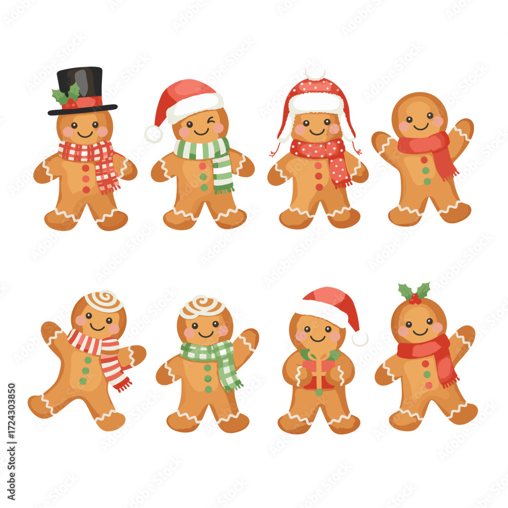 Fototapeta premium Charming Gingerbread Man Cookies Festive Christmas Characters Smiling Isolated on Transparent Background