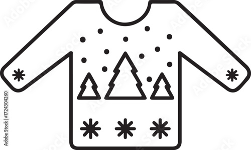 Christmas Sweater Icon with Fir Tree Design in Outline Style, New Year Jumper. Vector Illustration, Simple Holiday Symbol Collection