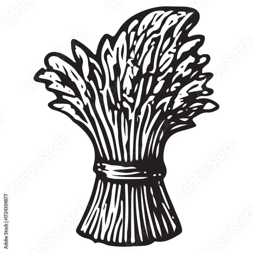 Vintage Black and White Wheat Sheaf Icon, Thanksgiving Harvest Art