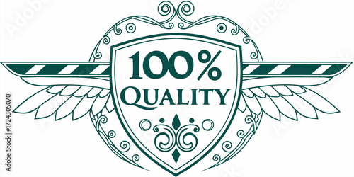 Exceptional 100 percent quality assurance emblem, guarantee symbol for premium product, seal of approval, perfection