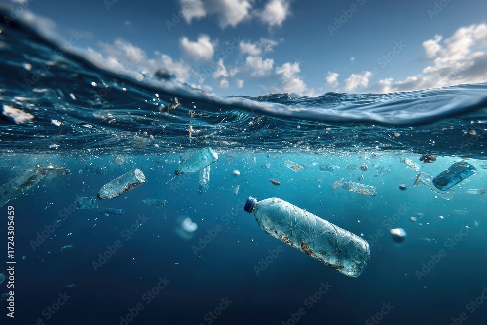 Fototapeta premium Ocean pollution with plastic waste