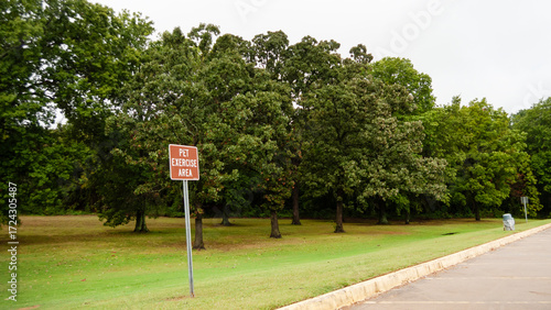 Rest Area along Interstate in far western Oklahoma, dog exercise area with sign